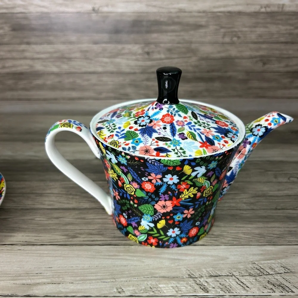 Stechcol Gracie Bone China Mad Hatter Whimsical Tea Set Cup Plate Floral Cottage